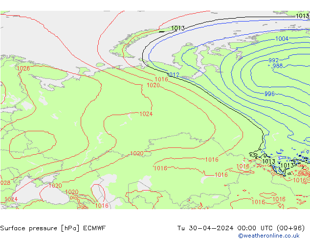 pression de l'air ECMWF mar 30.04.2024 00 UTC