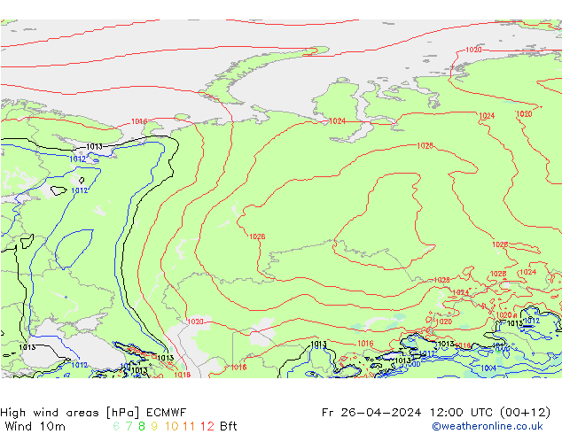 High wind areas ECMWF Fr 26.04.2024 12 UTC