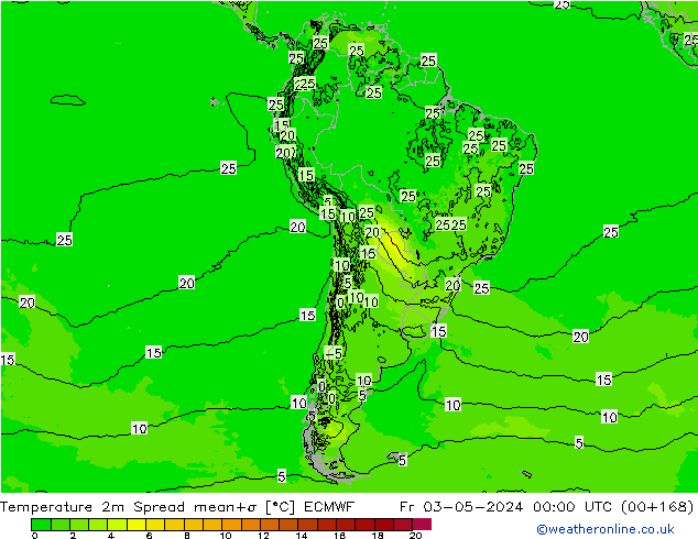 Temperature 2m Spread ECMWF Fr 03.05.2024 00 UTC