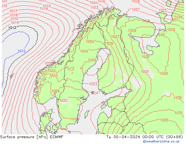 Presión superficial ECMWF mar 30.04.2024 00 UTC