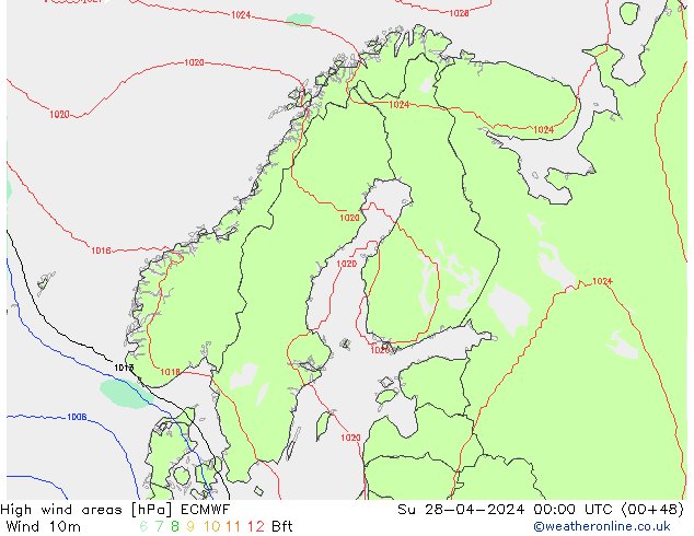 High wind areas ECMWF Su 28.04.2024 00 UTC
