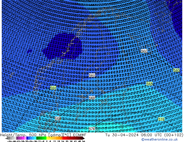 Height/Temp. 500 hPa ECMWF mar 30.04.2024 06 UTC