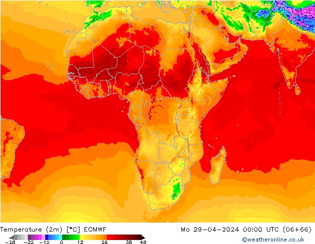 Temperature (2m) ECMWF Mo 29.04.2024 00 UTC