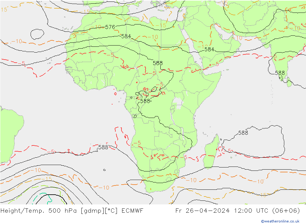 Height/Temp. 500 hPa ECMWF Fr 26.04.2024 12 UTC