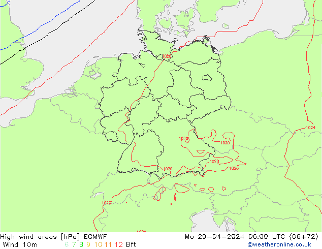 High wind areas ECMWF lun 29.04.2024 06 UTC