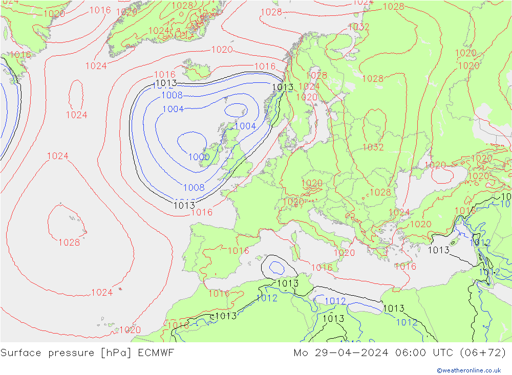 Pressione al suolo ECMWF lun 29.04.2024 06 UTC