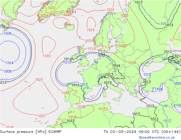 Pressione al suolo ECMWF gio 02.05.2024 06 UTC