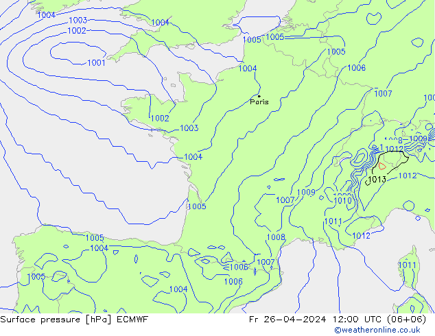 pressão do solo ECMWF Sex 26.04.2024 12 UTC