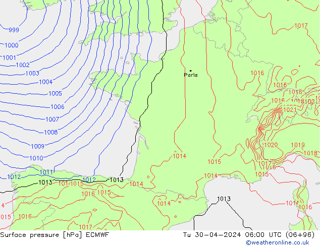 pressão do solo ECMWF Ter 30.04.2024 06 UTC