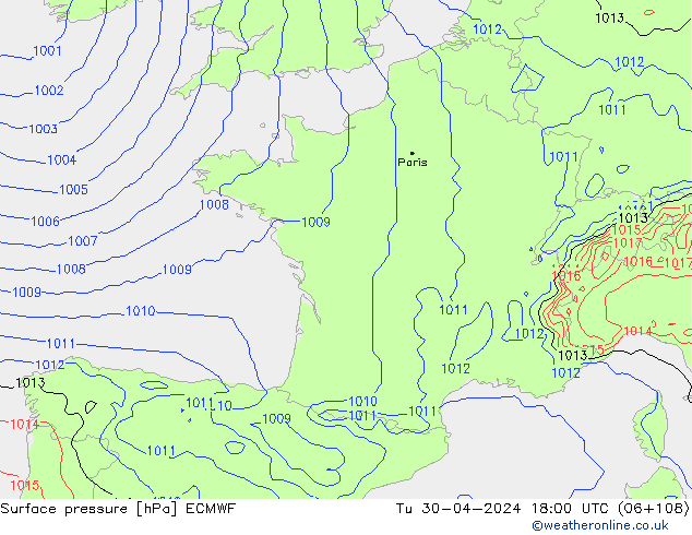 приземное давление ECMWF вт 30.04.2024 18 UTC