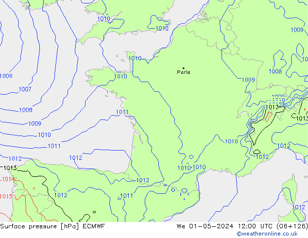 Luchtdruk (Grond) ECMWF wo 01.05.2024 12 UTC