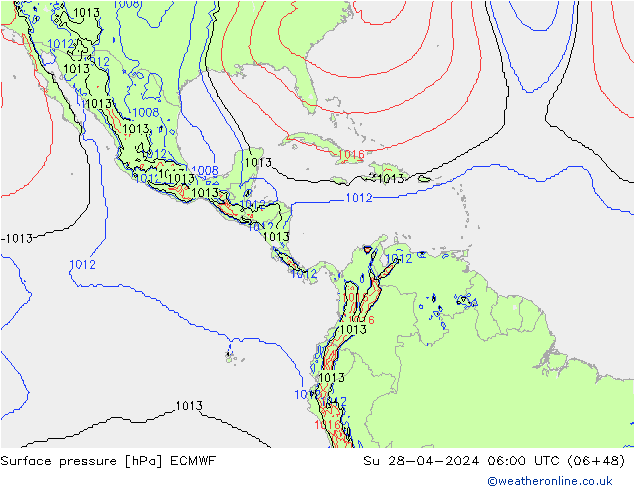 Presión superficial ECMWF dom 28.04.2024 06 UTC