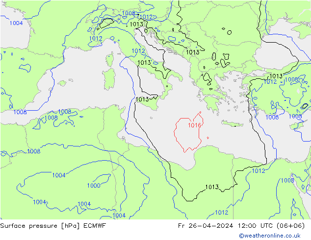 Bodendruck ECMWF Fr 26.04.2024 12 UTC