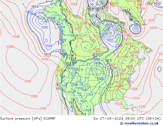Pressione al suolo ECMWF sab 27.04.2024 06 UTC