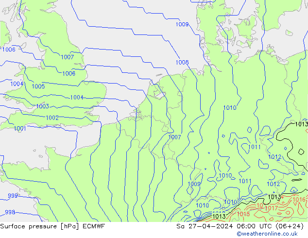 pressão do solo ECMWF Sáb 27.04.2024 06 UTC