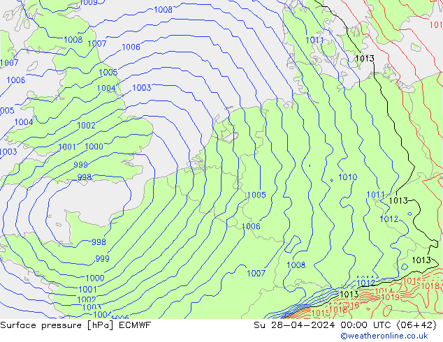 Surface pressure ECMWF Su 28.04.2024 00 UTC