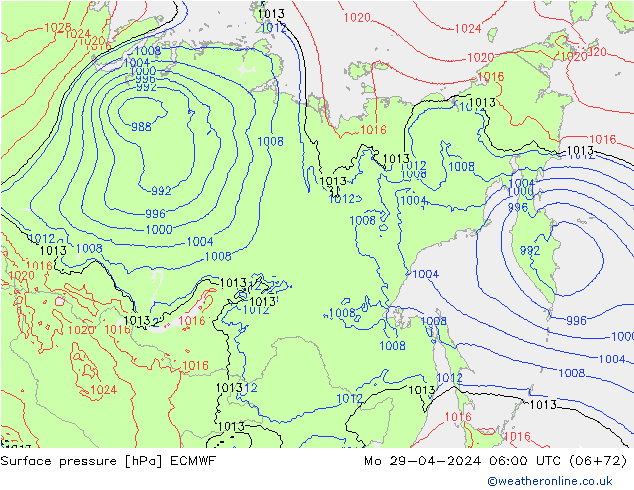 ciśnienie ECMWF pon. 29.04.2024 06 UTC