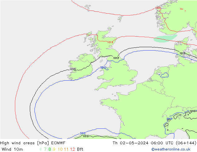 High wind areas ECMWF Th 02.05.2024 06 UTC