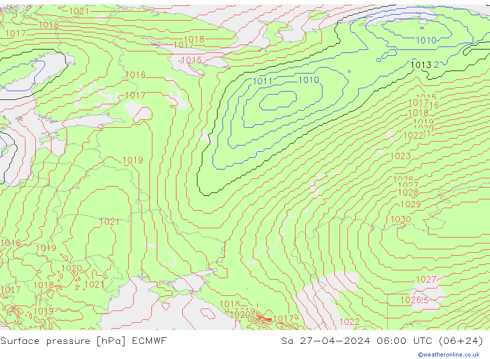 ciśnienie ECMWF so. 27.04.2024 06 UTC