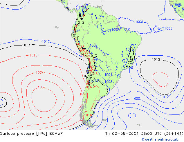 pressão do solo ECMWF Qui 02.05.2024 06 UTC