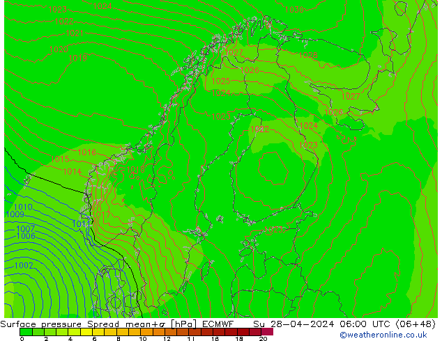 Bodendruck Spread ECMWF So 28.04.2024 06 UTC