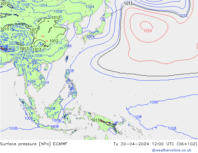 pressão do solo ECMWF Ter 30.04.2024 12 UTC