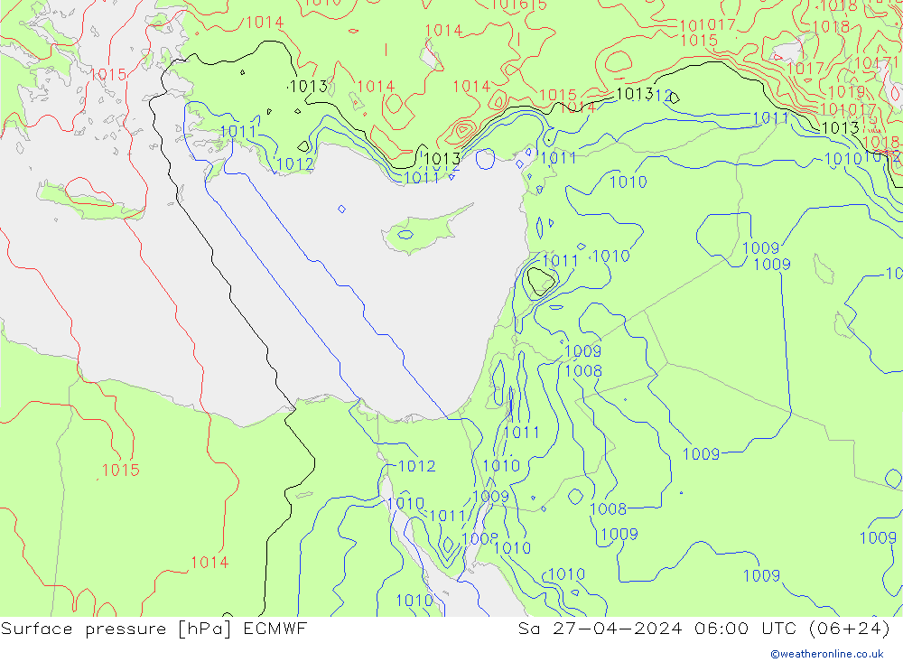 Surface pressure ECMWF Sa 27.04.2024 06 UTC