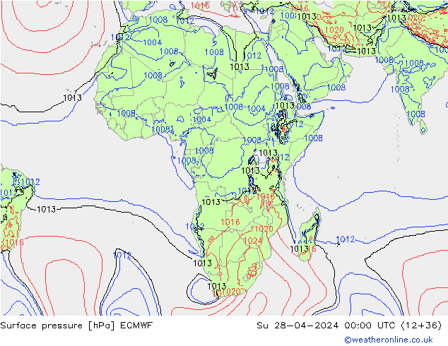 Surface pressure ECMWF Su 28.04.2024 00 UTC