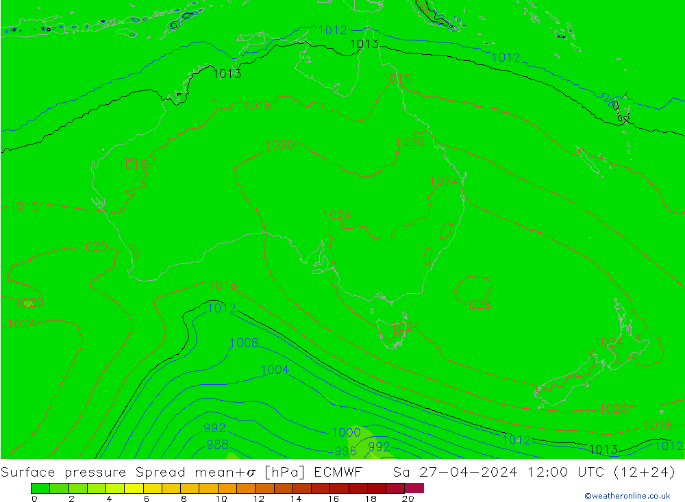 pression de l'air Spread ECMWF sam 27.04.2024 12 UTC