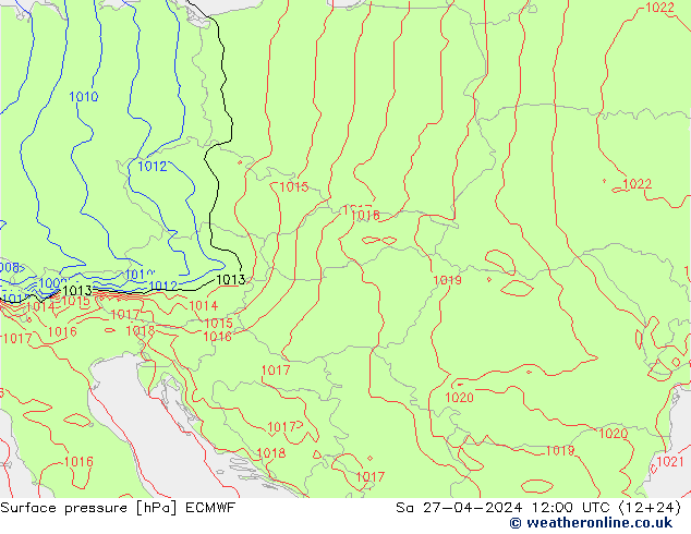 Atmosférický tlak ECMWF So 27.04.2024 12 UTC