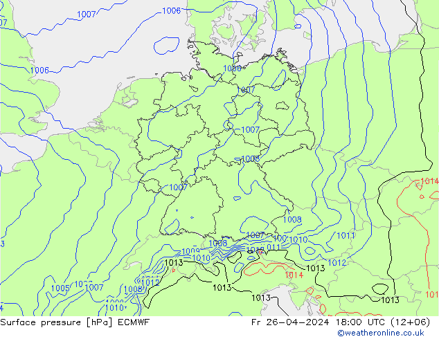 приземное давление ECMWF пт 26.04.2024 18 UTC