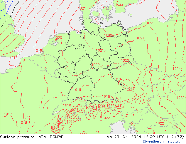 Atmosférický tlak ECMWF Po 29.04.2024 12 UTC