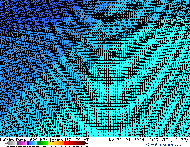 Height/Temp. 500 hPa ECMWF Seg 29.04.2024 12 UTC