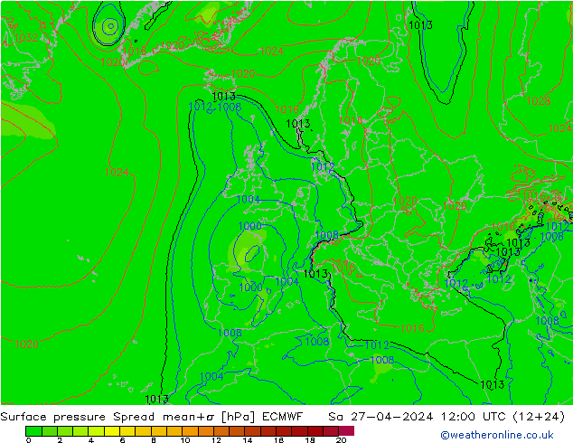 Bodendruck Spread ECMWF Sa 27.04.2024 12 UTC