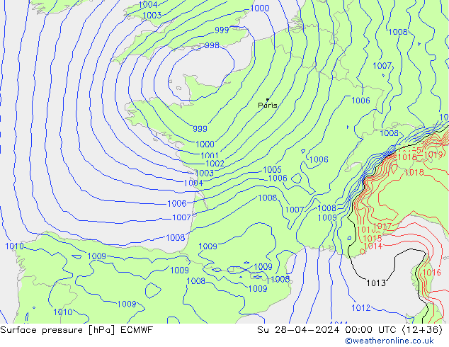 Bodendruck ECMWF So 28.04.2024 00 UTC
