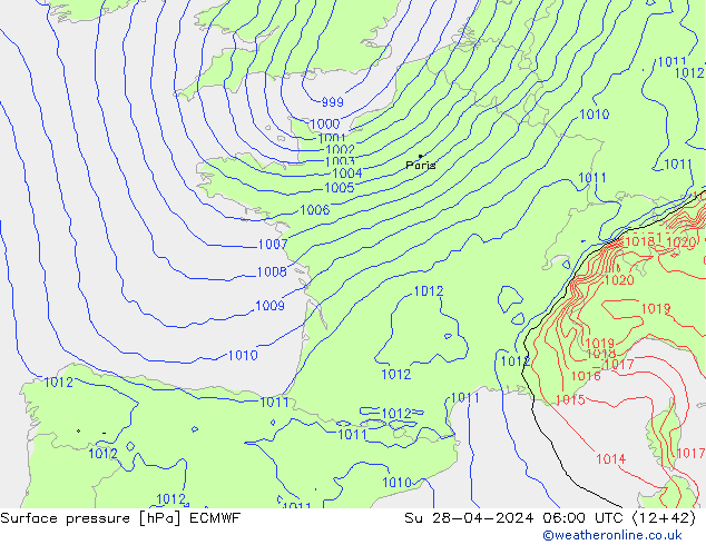 Surface pressure ECMWF Su 28.04.2024 06 UTC