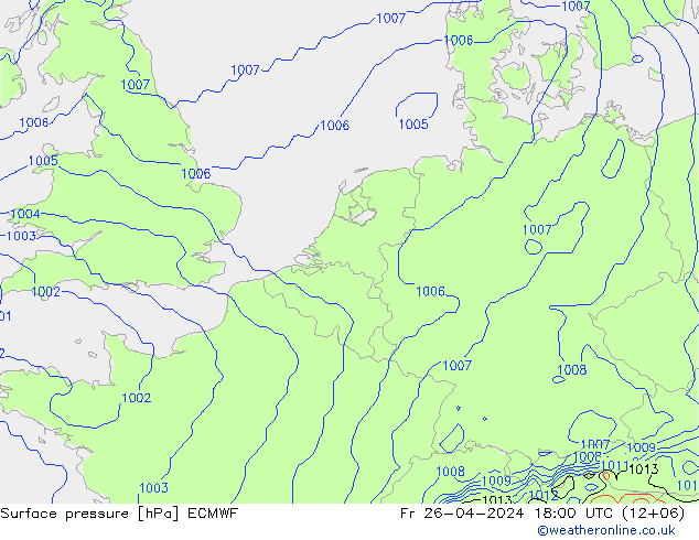 Pressione al suolo ECMWF ven 26.04.2024 18 UTC