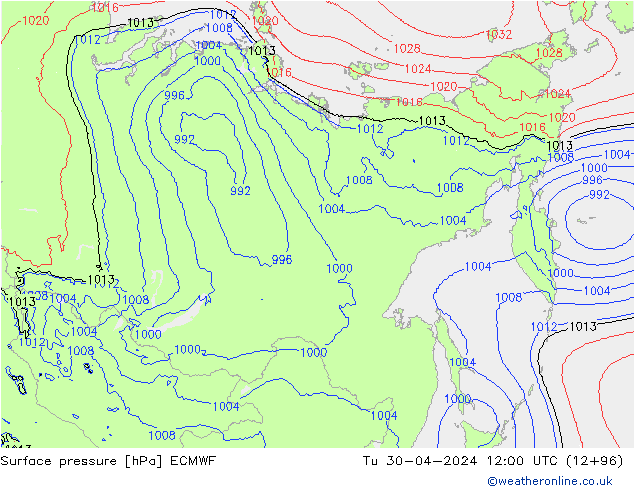 Surface pressure ECMWF Tu 30.04.2024 12 UTC