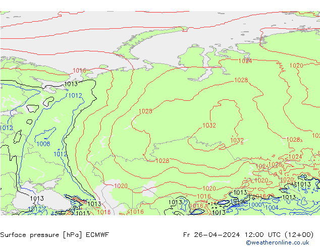 Yer basıncı ECMWF Cu 26.04.2024 12 UTC