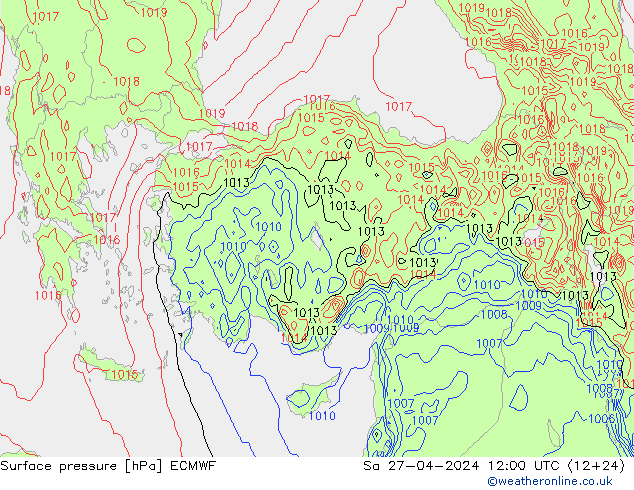 ciśnienie ECMWF so. 27.04.2024 12 UTC