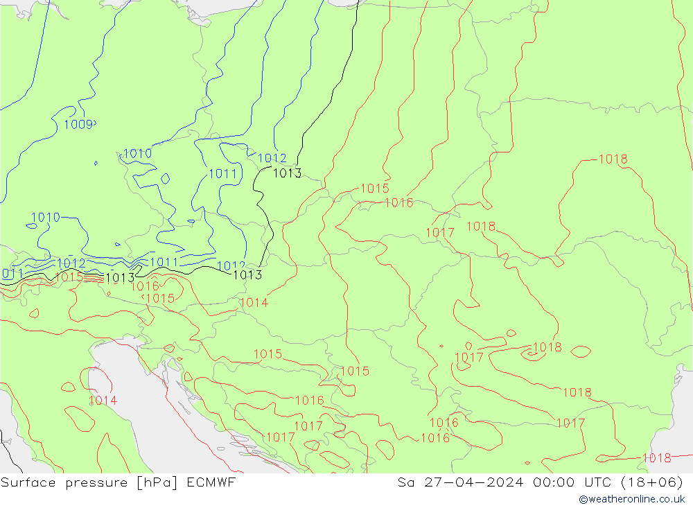 Atmosférický tlak ECMWF So 27.04.2024 00 UTC