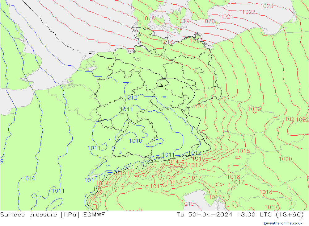 Pressione al suolo ECMWF mar 30.04.2024 18 UTC