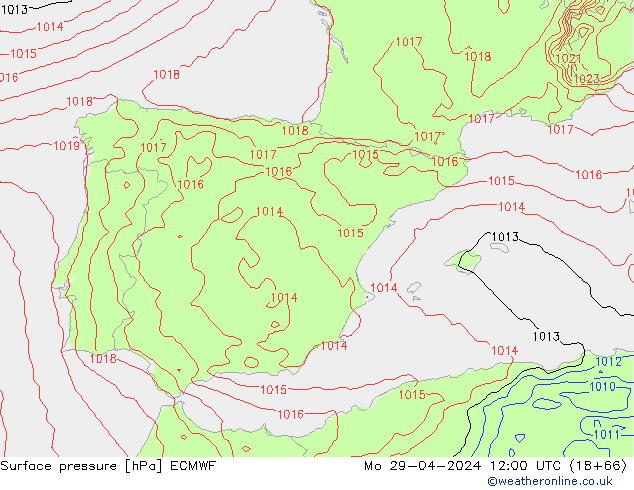 Surface pressure ECMWF Mo 29.04.2024 12 UTC