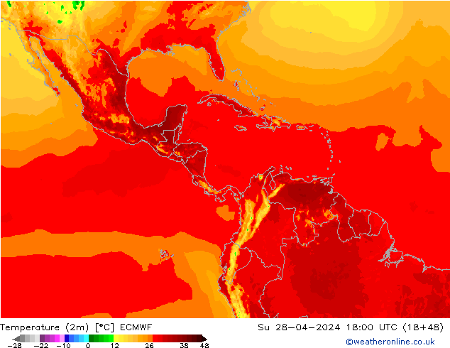 Temperature (2m) ECMWF Su 28.04.2024 18 UTC