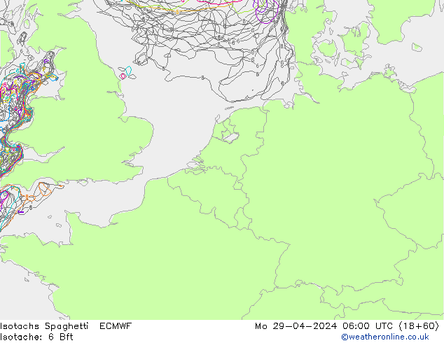 Izotacha Spaghetti ECMWF pon. 29.04.2024 06 UTC
