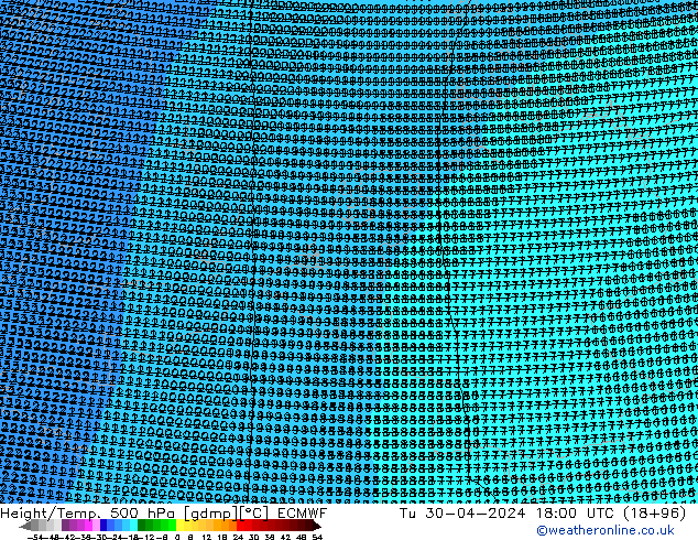Height/Temp. 500 гПа ECMWF вт 30.04.2024 18 UTC