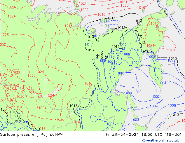 pressão do solo ECMWF Sex 26.04.2024 18 UTC