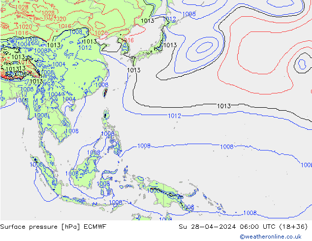 приземное давление ECMWF Вс 28.04.2024 06 UTC
