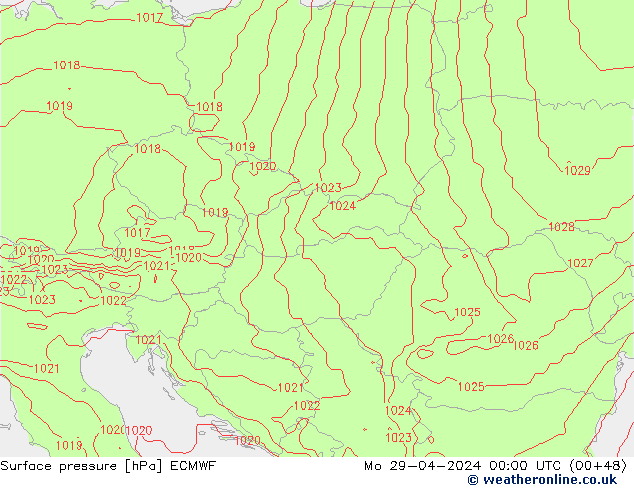 Presión superficial ECMWF lun 29.04.2024 00 UTC