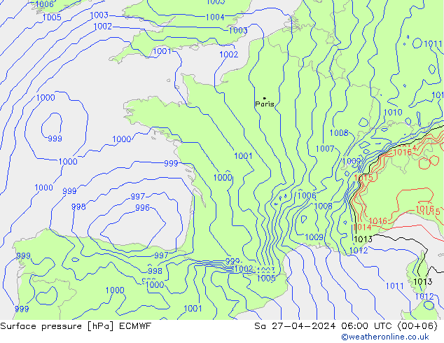 Bodendruck ECMWF Sa 27.04.2024 06 UTC
